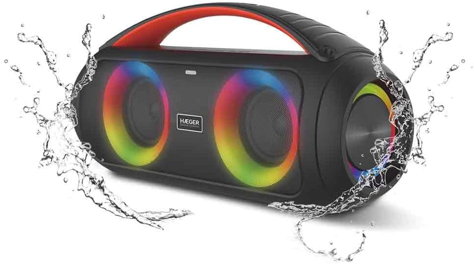 Coluna Bluetooth Portátil HAEGER Cool Boom 40W – Som Potente, LED e Autonomia de 29h