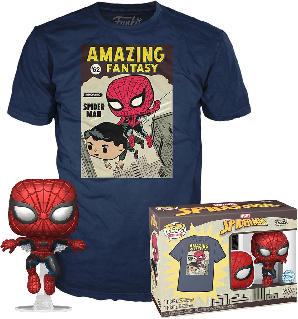POP! & T-shirt — Spider-Man Comic Cover (Metálico) 9,5 cm + T-shirt