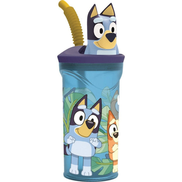Copo Infantil Bluey com Tampa 3D e Palhinha 360ml - ANIMATEK