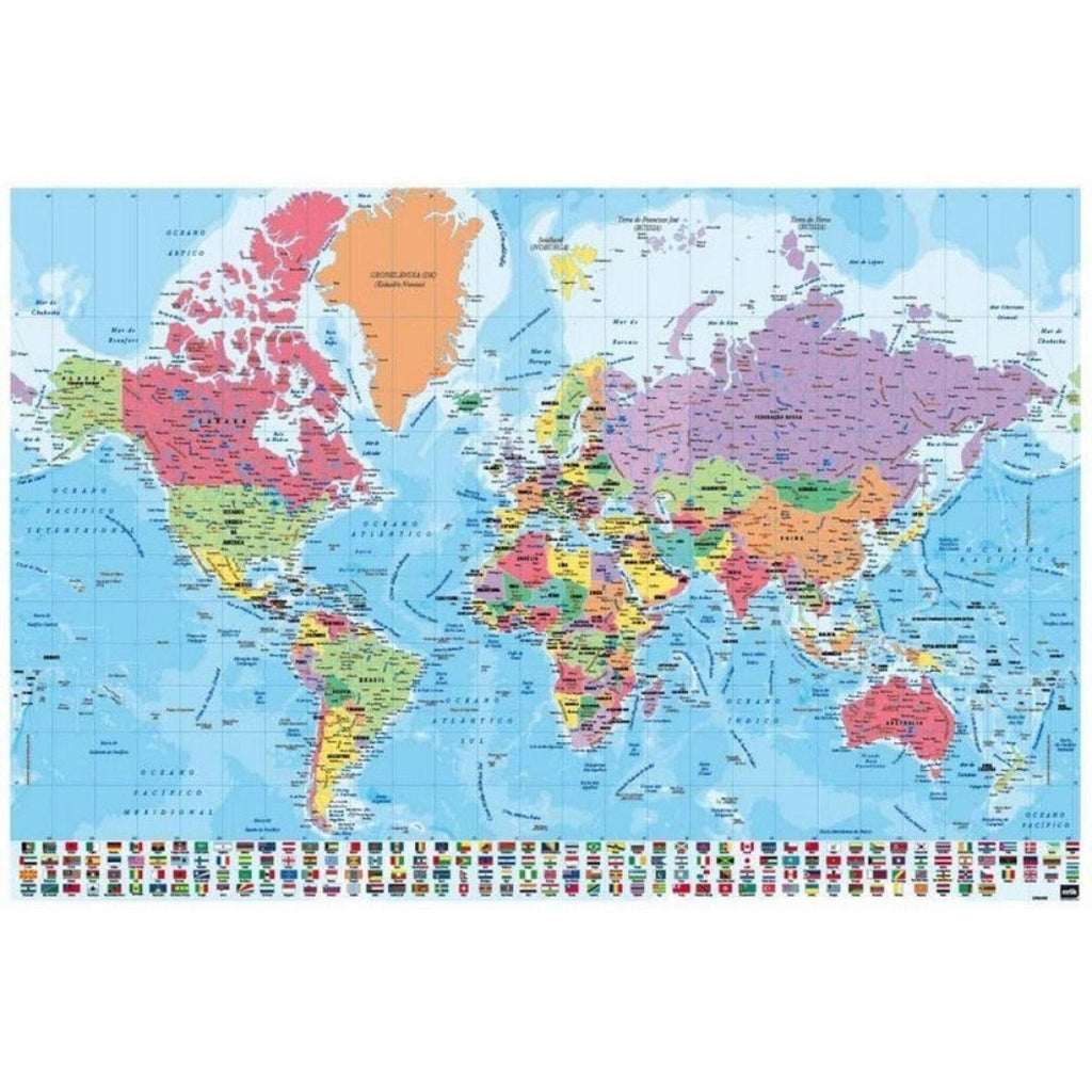 Mapa do Mundo Físico - Político 61x91,5cm - erik