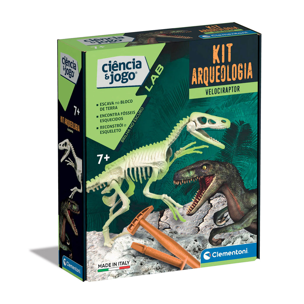 Kit Arqueologia Velociraptor Clementoni Ciência & Jogo 67737 - Desenterre e Explore