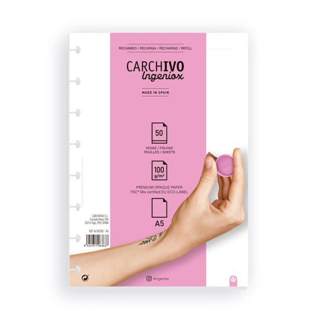 Conjunto de 2 Recargas A5 para Caderno Ingeniox Liso 50 Folhas - Papelaria - Ingeniox