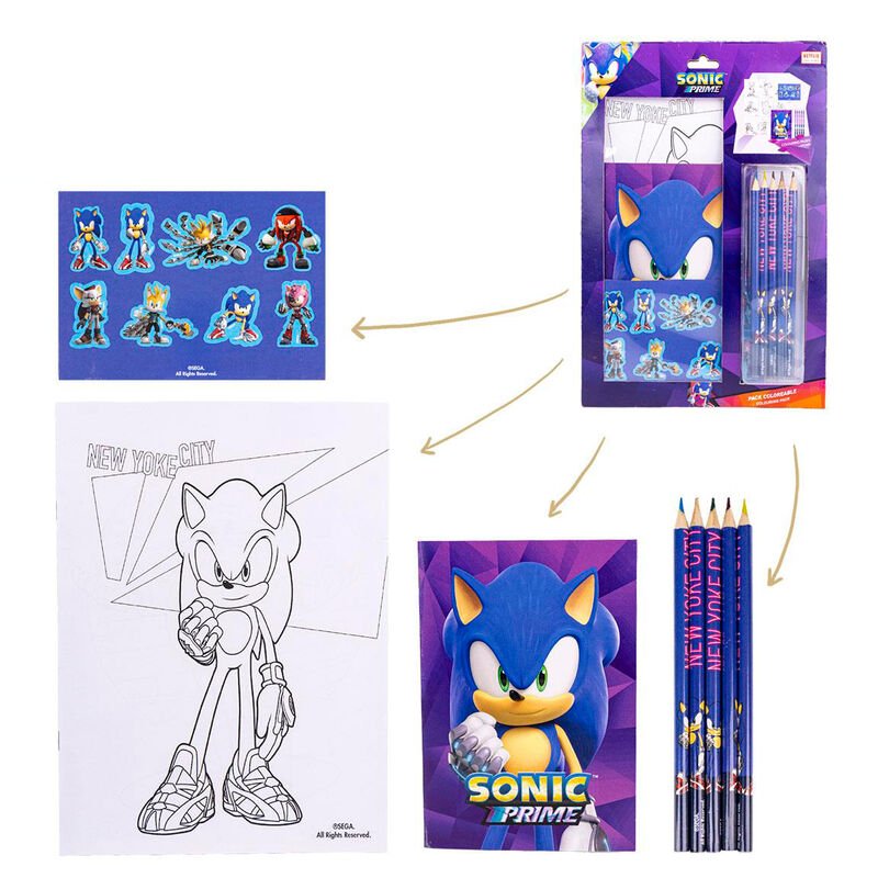 Conjunto de Papelaria para Colorir Sonic Prime – Cadernos, Lápis e Autocolantes - Papelaria - Cerdá