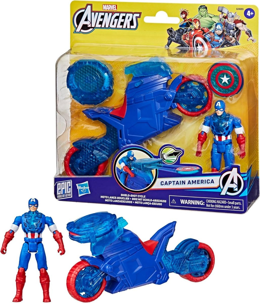 Marvel Avengers — Moto Lança - Escudos do Capitão América + Figura 10 cm - Toys - Hasbro